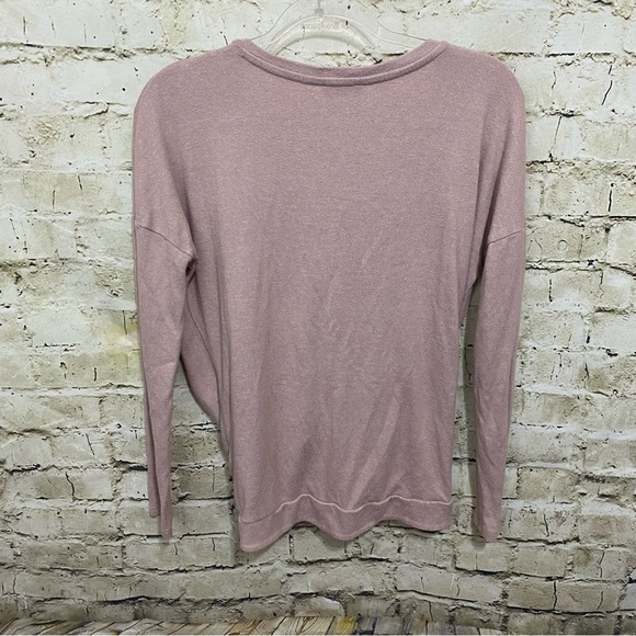 Express Pink Soft V Neck 3/4 Sleeve Tie Front Top - Picture 3 of 5